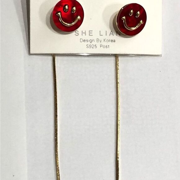 Sterling Smiley Face Gold Dangle Earrings (a)85 - Picture 5 of 10